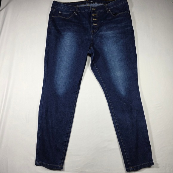 Tahari Denim - Tahari Jeans Womens Size 14 Blue Skinny High Rise Dark Wash Exposed Button Fly